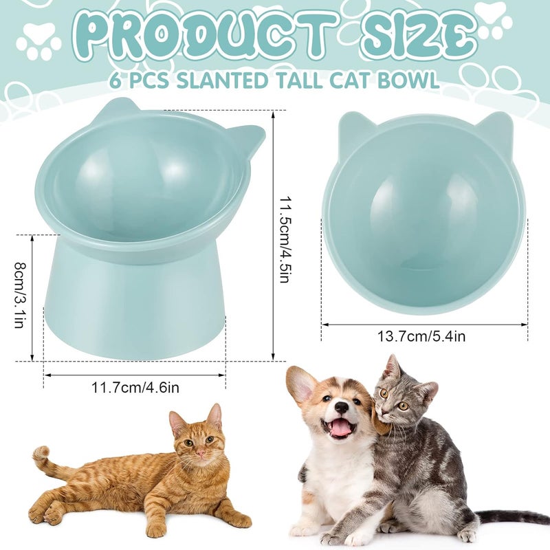Hsei 6 Pcs Raised Cat Food Bowls 15 Degrees Elevated Cat Bowls Anti Vomiting Tilted Raised Whisker Friendly Pet Dish Plastic Slanted Stand for Indoor Pet Food Water Feeder(Bright Color) - Image 3